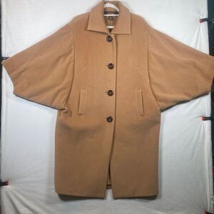 Victor Alfaro Women’s Camel Wool Blend Coat Oversized Cocoon Kimono Sleeve